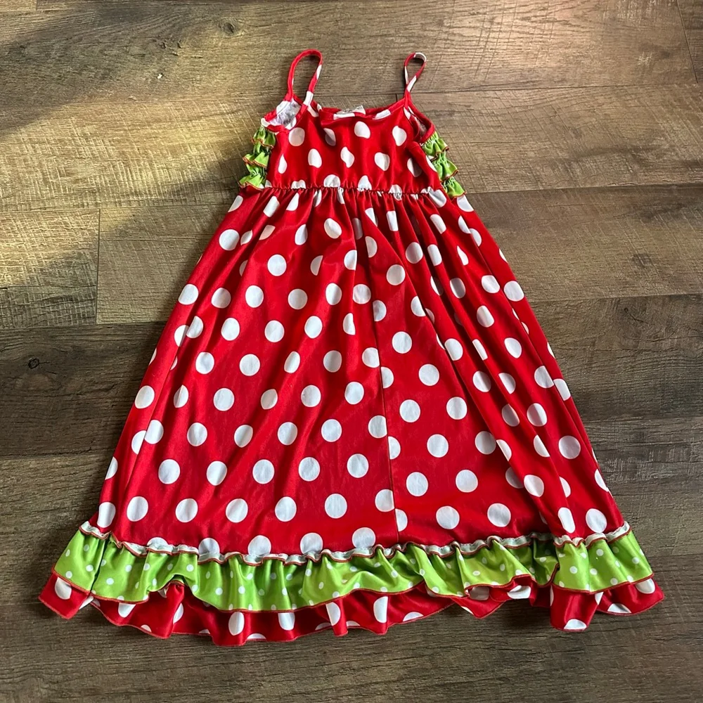 Girls Laura Dare Nightgown Size 7 Red Green Polka Dot Ruffle